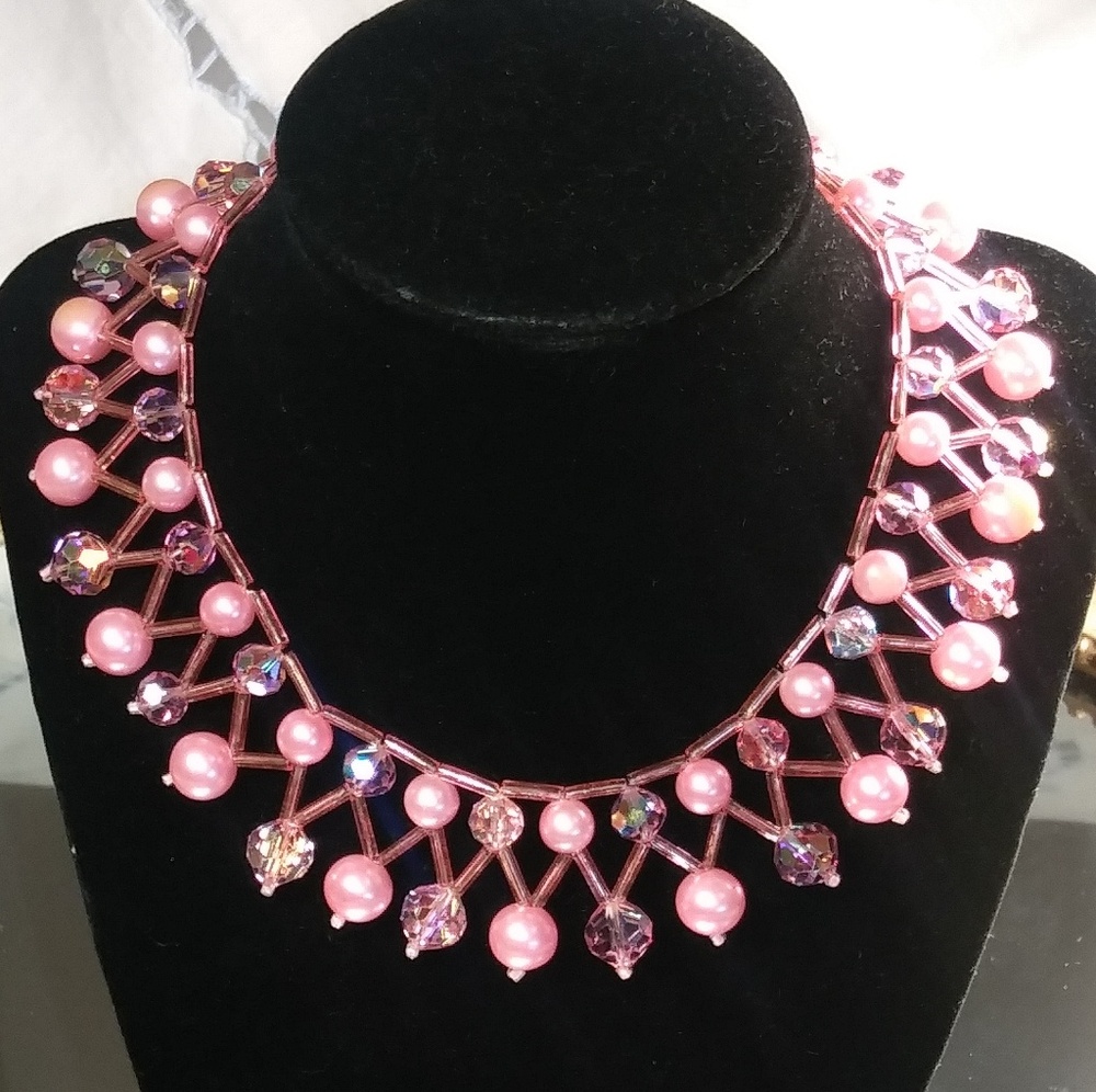 Vintage Pink Beaded Choker Necklace